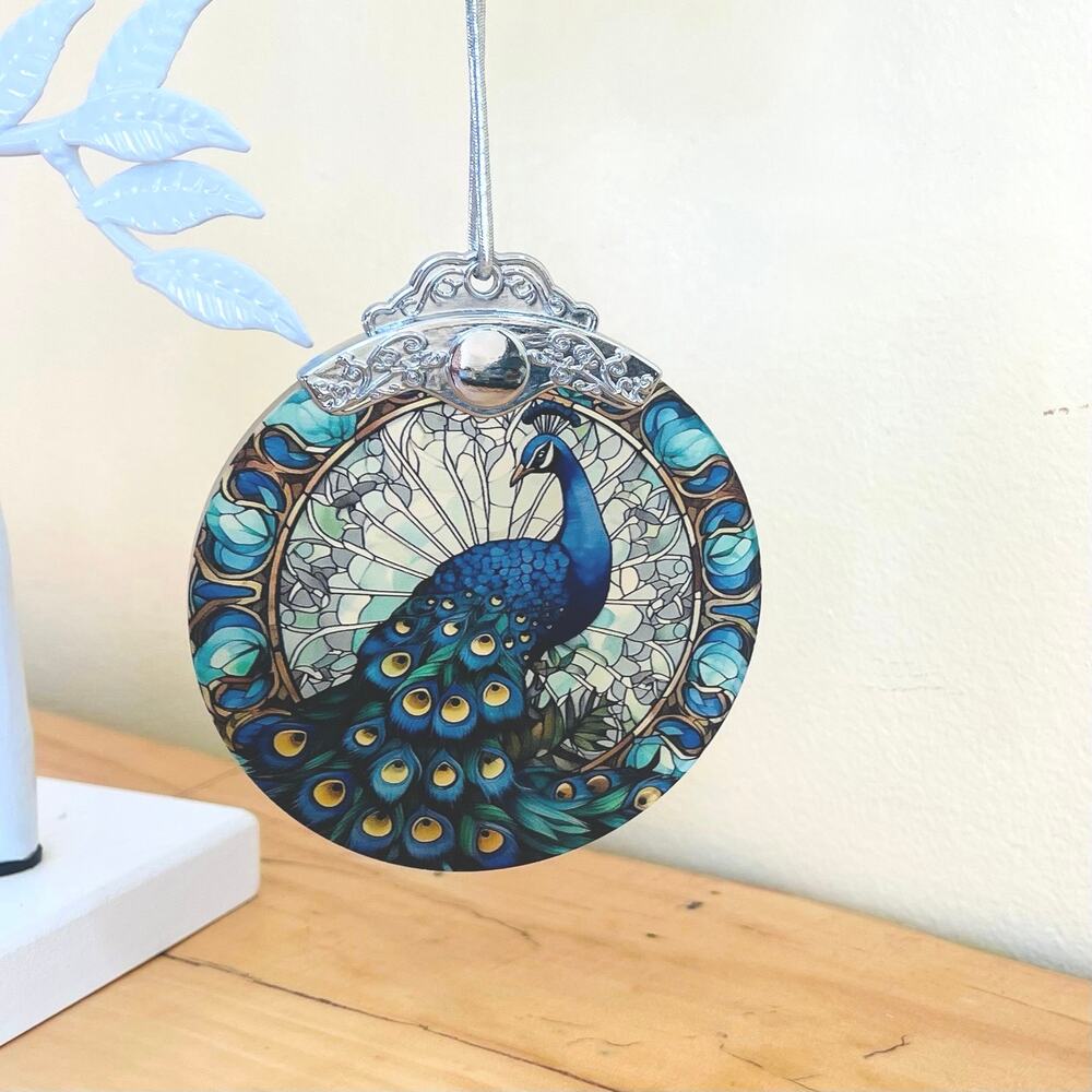 Ornament Glass Peacock Stained Glass Styled Effect Christmas Suncatcher
